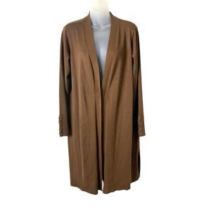 JM Collection Cardigan Women 1X Longline Sweater Lace Up Detail Open Front Brown